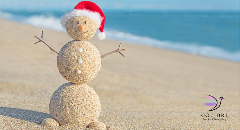 sandman on beach, like a snowman, christmas in july